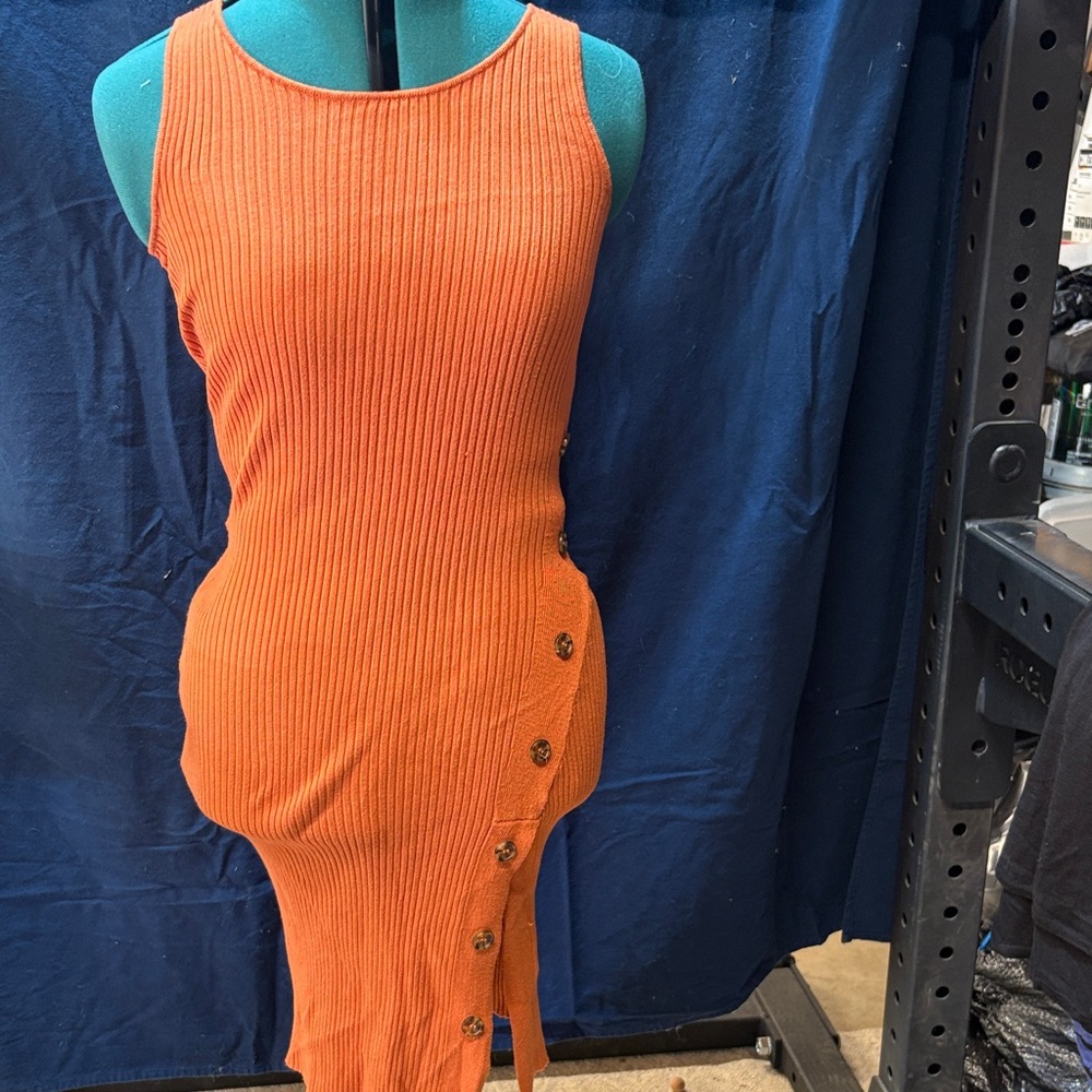 Olive & Oak Vibrant Orange Midi Dress